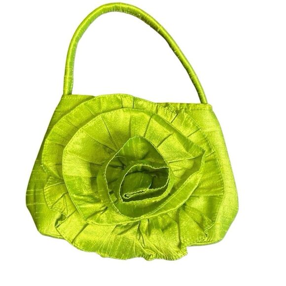 Vintage 1990's Rachel & Co Handbag Green Flower Small Cloth Purse Magnet Clasp - Picture 1 of 5
